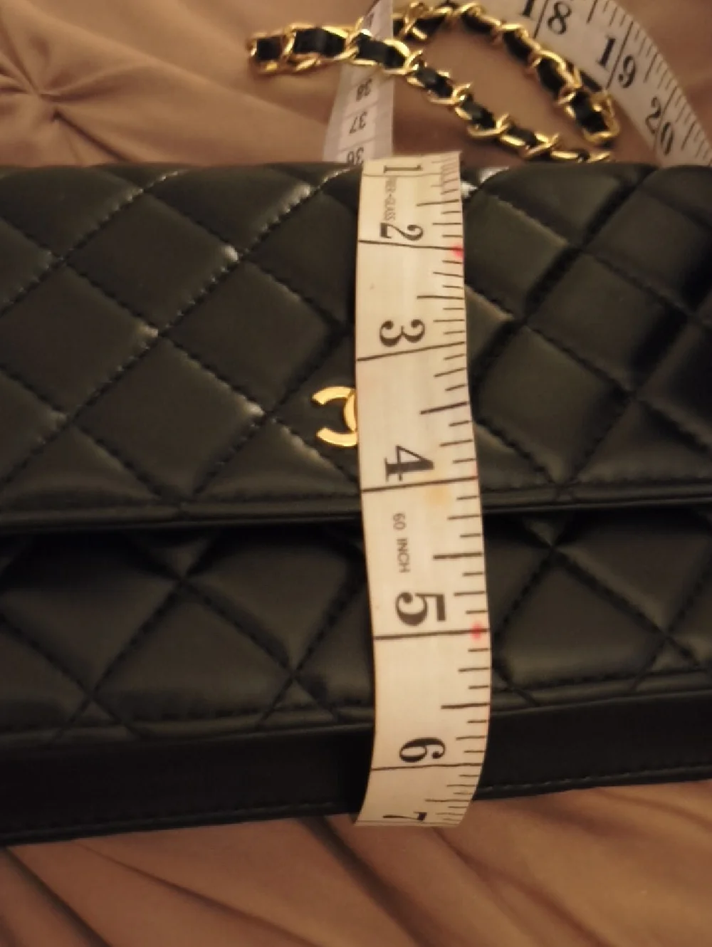 Authentic CHANEL Small  Black Quilted Leather Crossbody Baggett with Gold Chain - Picture 6 of 11